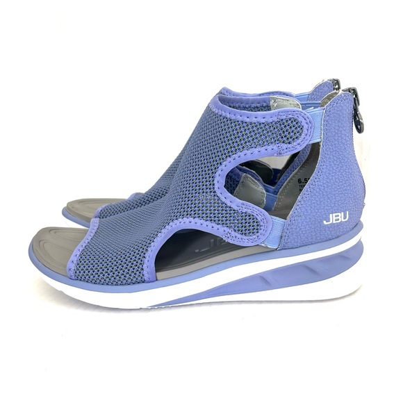 JBU Sport Nanette Purple Grey Zip Heel‎ Open Toe Wedge Sandals Shoes Womens 6.5 - Picture 1 of 13